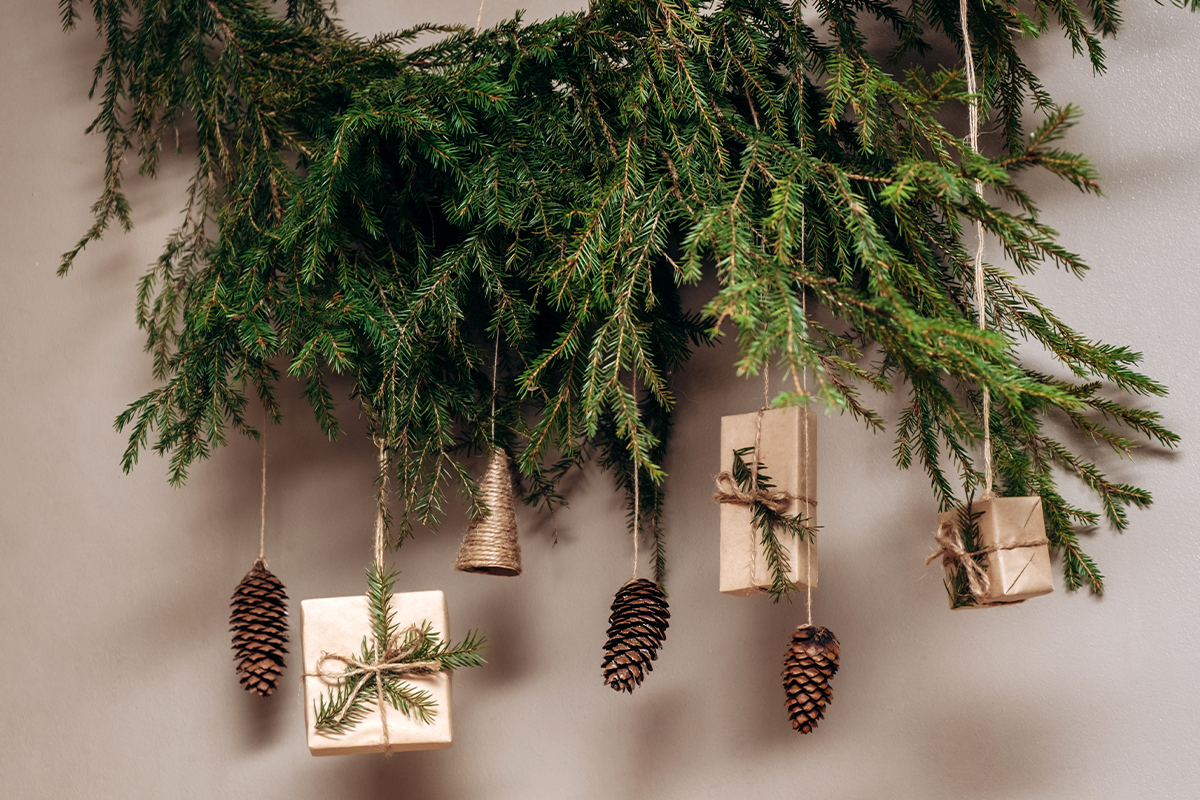 Tannenzapfen-Deko an einem Wandgesteck [Foto: AdobeStock_Tatyana]