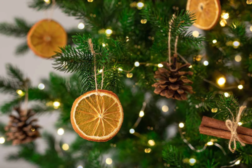 Weihnachtsbaum schmuecken: Hier mit Orangenscheiben und Zapfen [Foto: AdobeStock_Mila-Naumova]