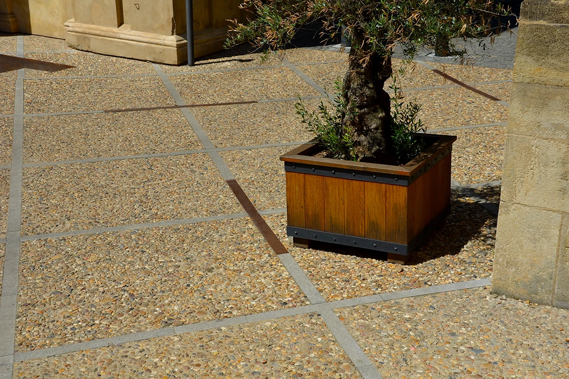 Olivenbaum überwintern: Olivenbaum in großem Holzkübel auf hellem Steinboden. Foto: AdobeStock_Michal