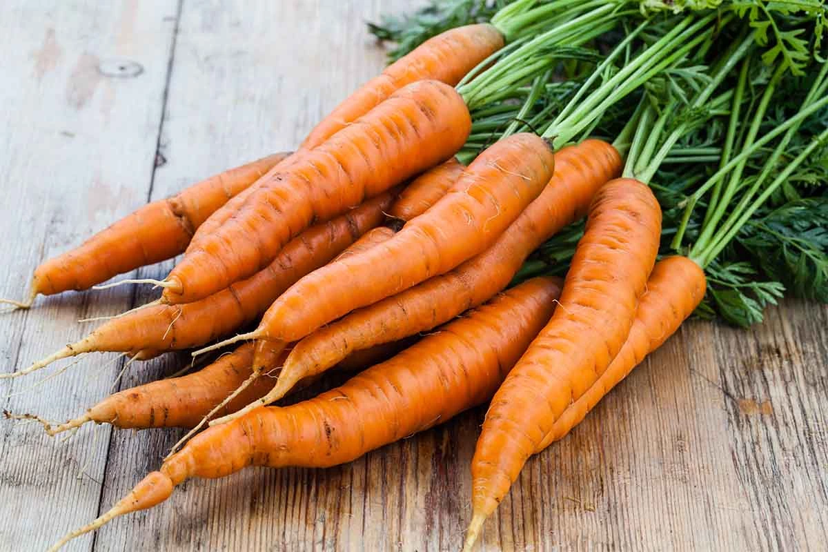 Fuer Moehrensuppe gekaufte Karotten liegen auf einem Tisch [Foto: AdobeStock_Gresei]